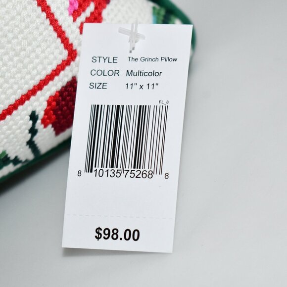 Furbish The Grinch Needlepoint Pillow 11” x 11” NWT - Picture 2 of 4